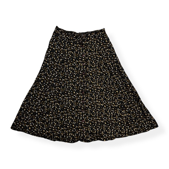 Vintage Dresses & Skirts - VTG 90s Black Geometric Abstract Dot Print Pleated Stretchy Waist Midi Skirt